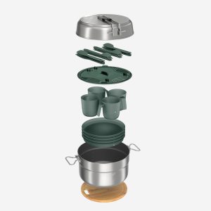 Quechua 500 Stainless Steel Nonstick Camping Cookset ?C 25-Piece for 4 People