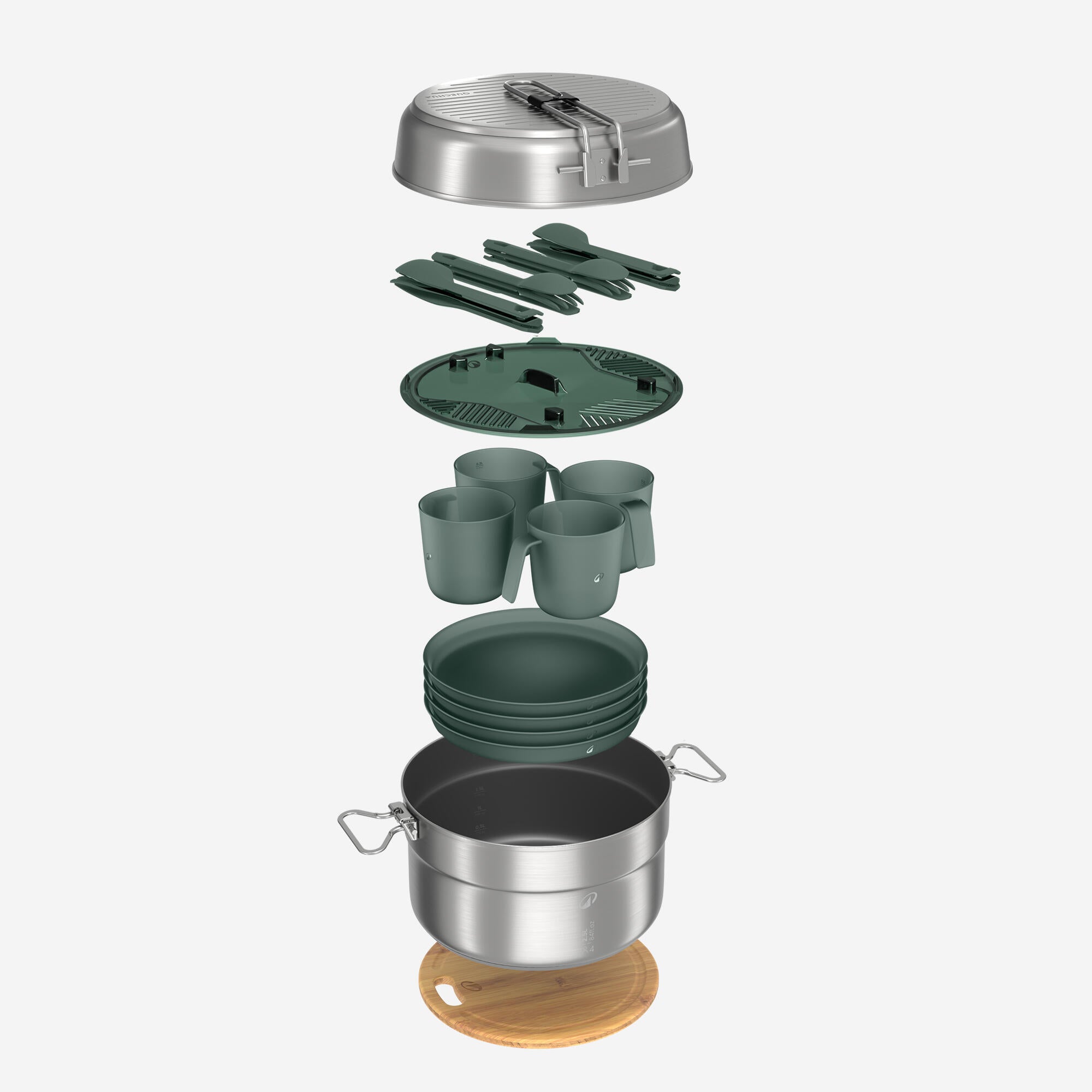 Quechua 500 Stainless Steel Nonstick Camping Cookset ?C 25-Piece for 4 People